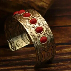 Boho vintage style  gold tone adjustable cuff